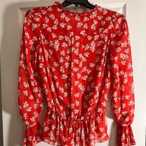 Derek Lam Red Floral Blouse